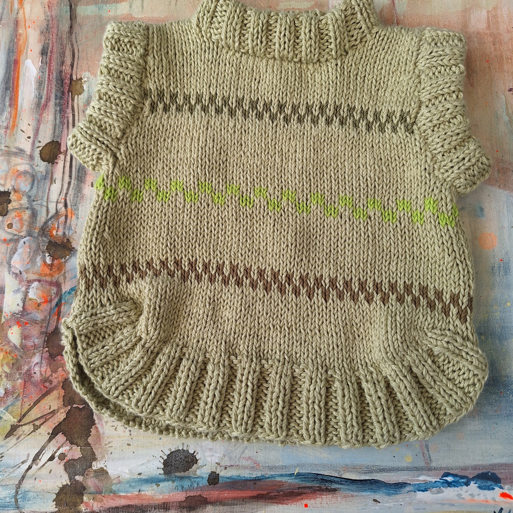 'Pippi Poncho' handknitted Baby Vest 6-12 mths 'Sprout' green