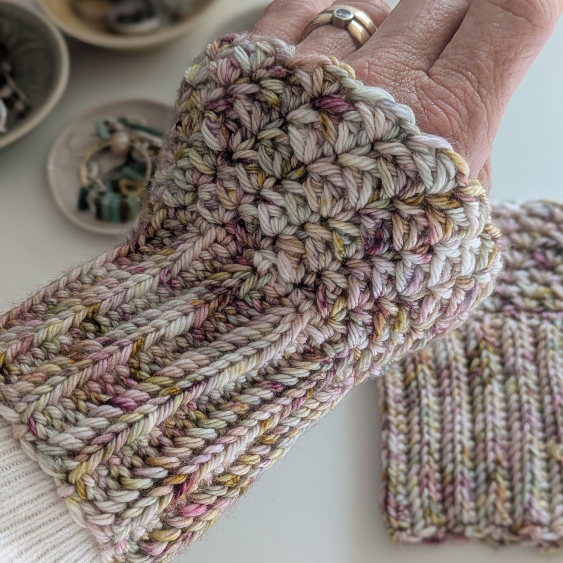 Ruffly Wrist Warmers Crochet Handwarmers Fingerless Gloves
