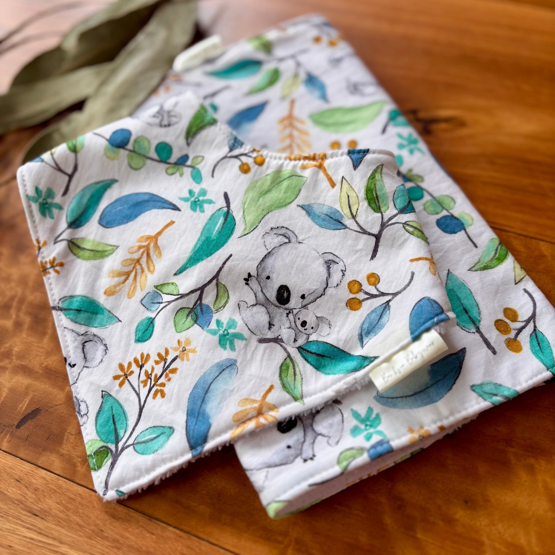 Baby Bib and Burp Cloth Set | Leafy Koalas | Ready to Ship