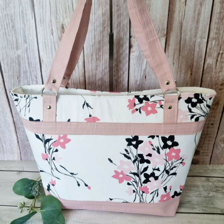 Upcycled tote - pink & white floral