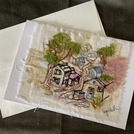 Textile Art Greeting Card - small village