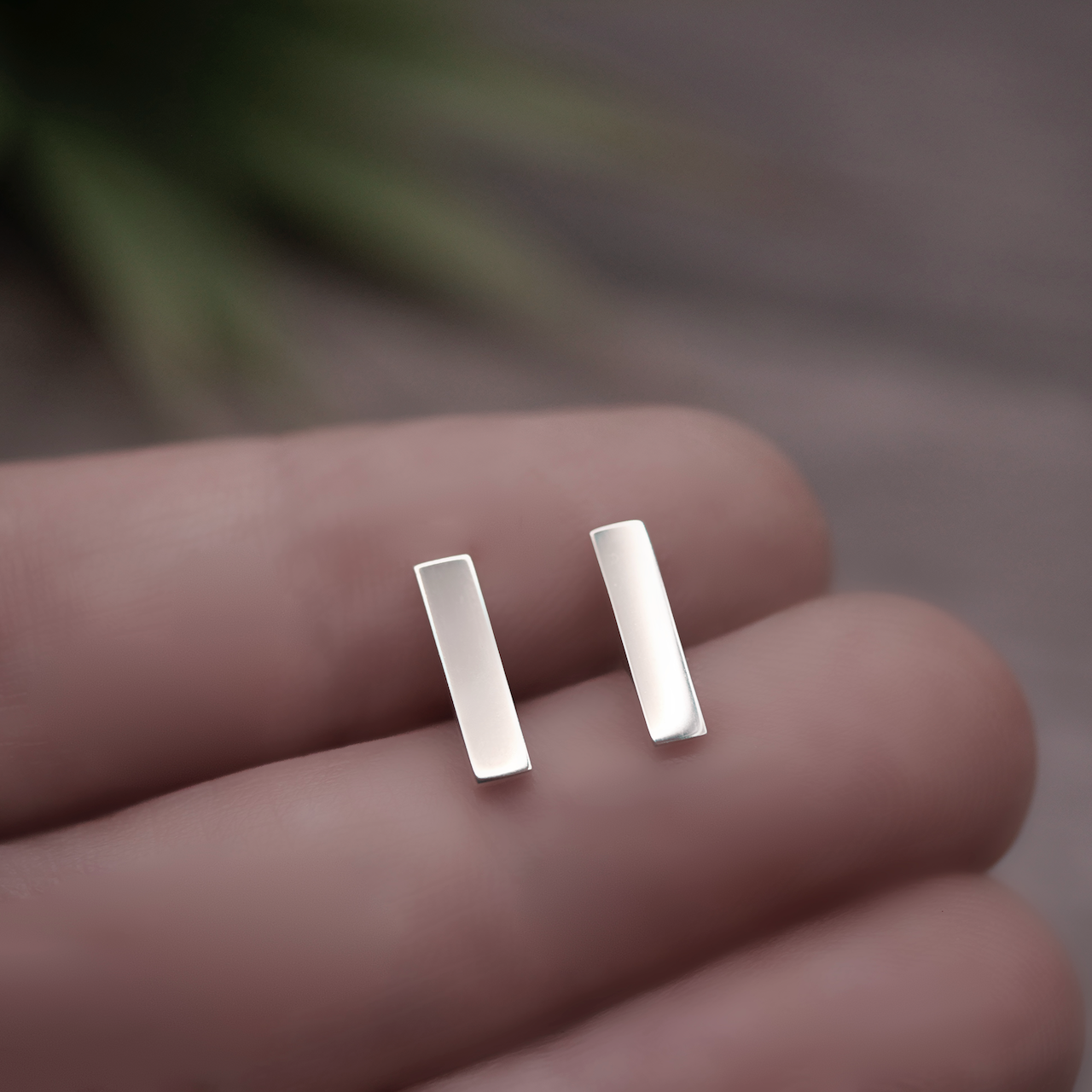 Silver Bar Studs - Handmade Shiny Sterling Silver Earrings