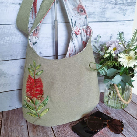 Sadie Jane upcycled hobo bag - appliqued bottle brush