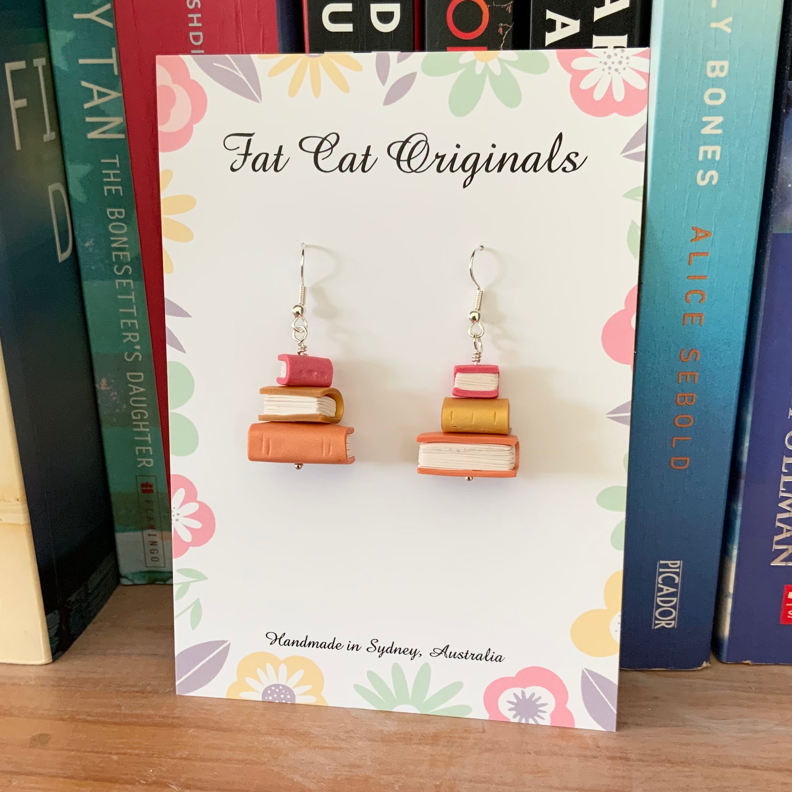 Stacked Stories Earrings – The Sunset Stories Stacks | Handmade Book Lover Gift | Mini Book Stack Dangles