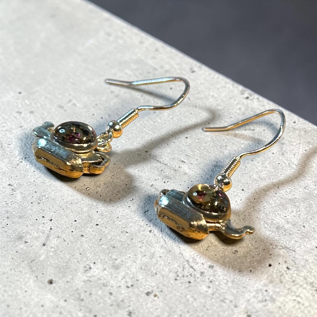 Steampunk watch parts tea pot silver earrings