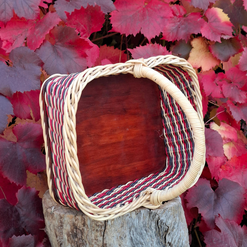 Large Rectangular black red and natural basket.