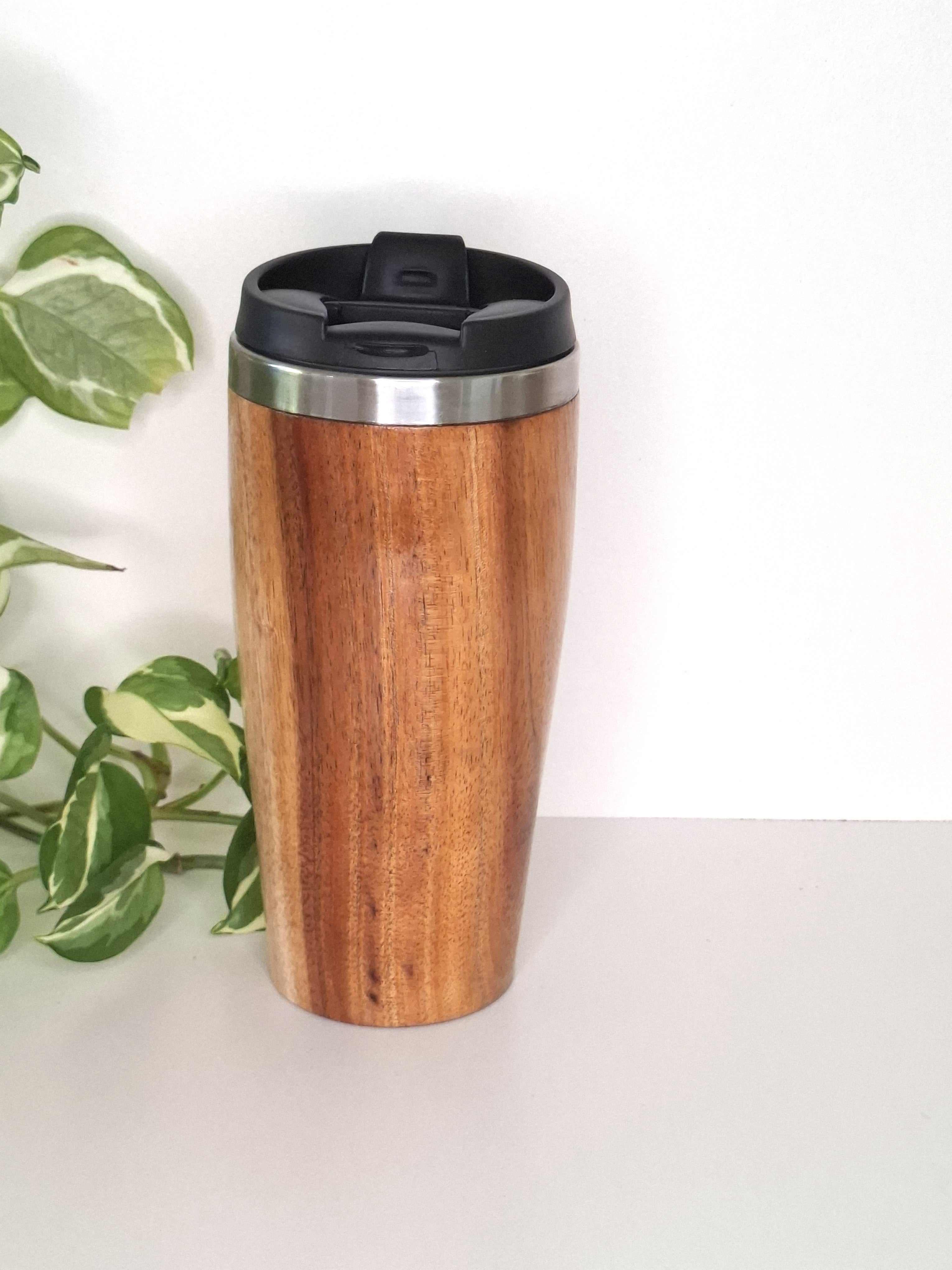 Handmade Wooden Travel Mug: Insulated Stainless Steel Coffee Tumbler