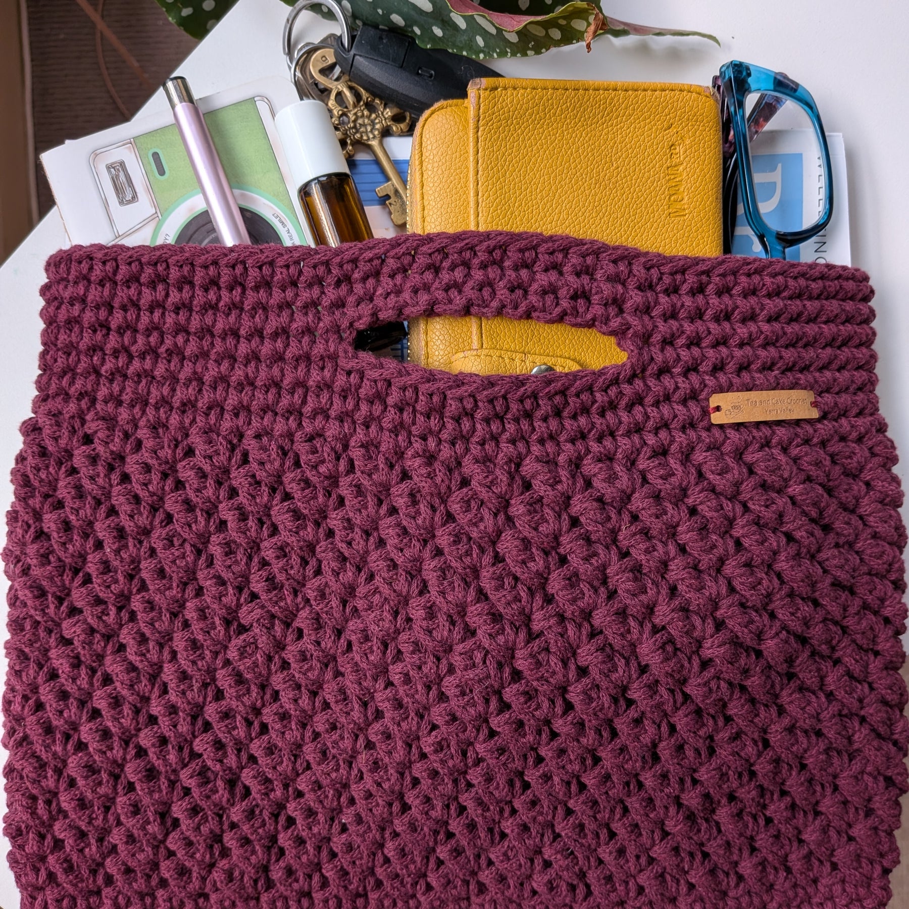 The Yarra Bag, Handmade Crochet Everyday Handbag in Plum