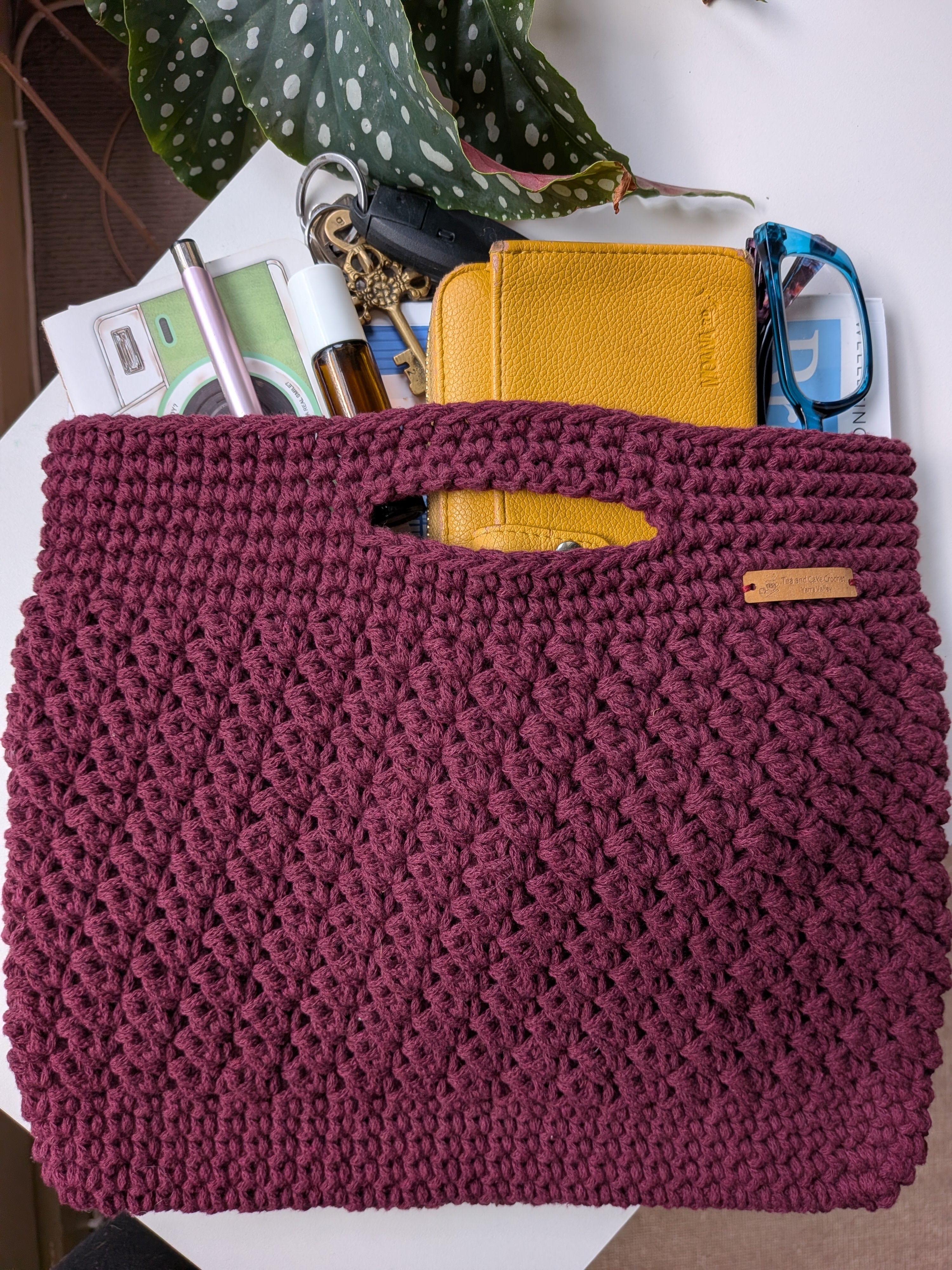 The Yarra Bag, Handmade Crochet Everyday Handbag in Plum