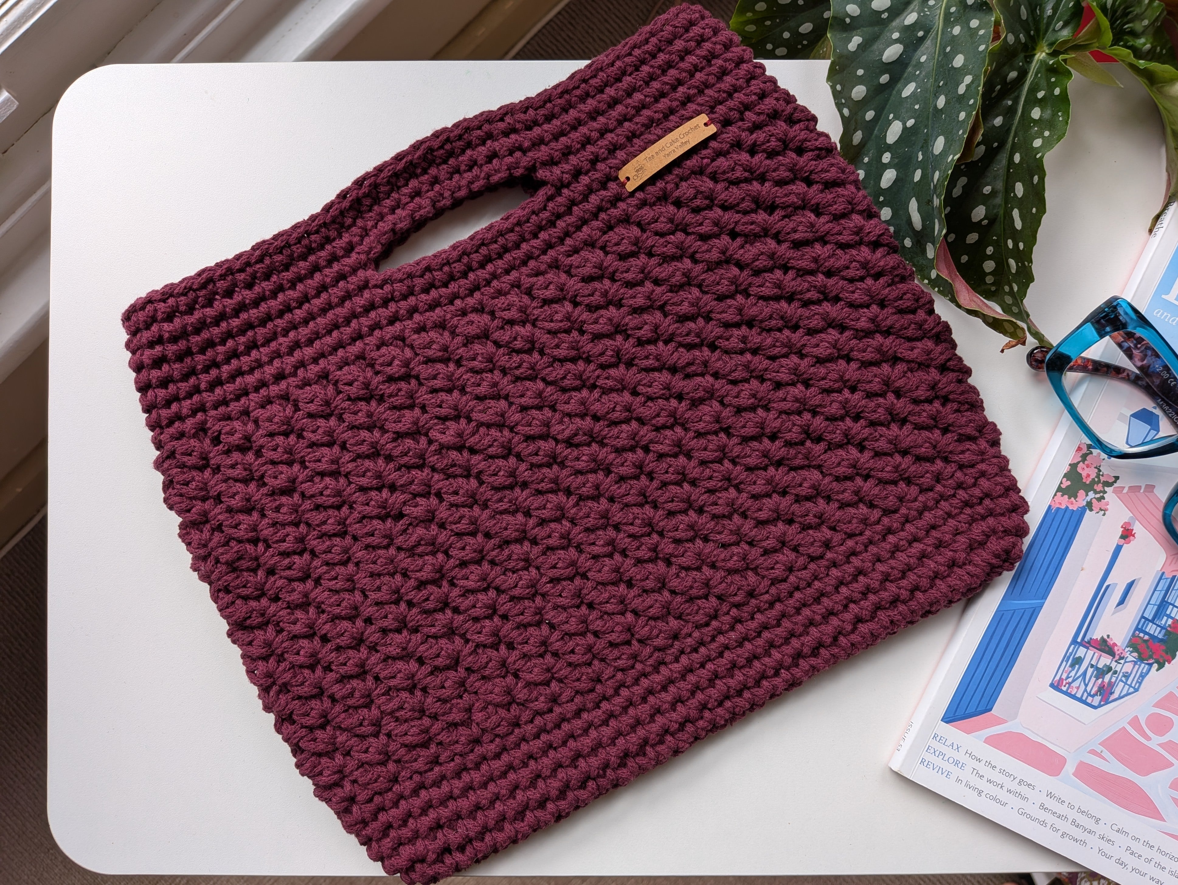 The Yarra Bag, Handmade Crochet Everyday Handbag in Plum