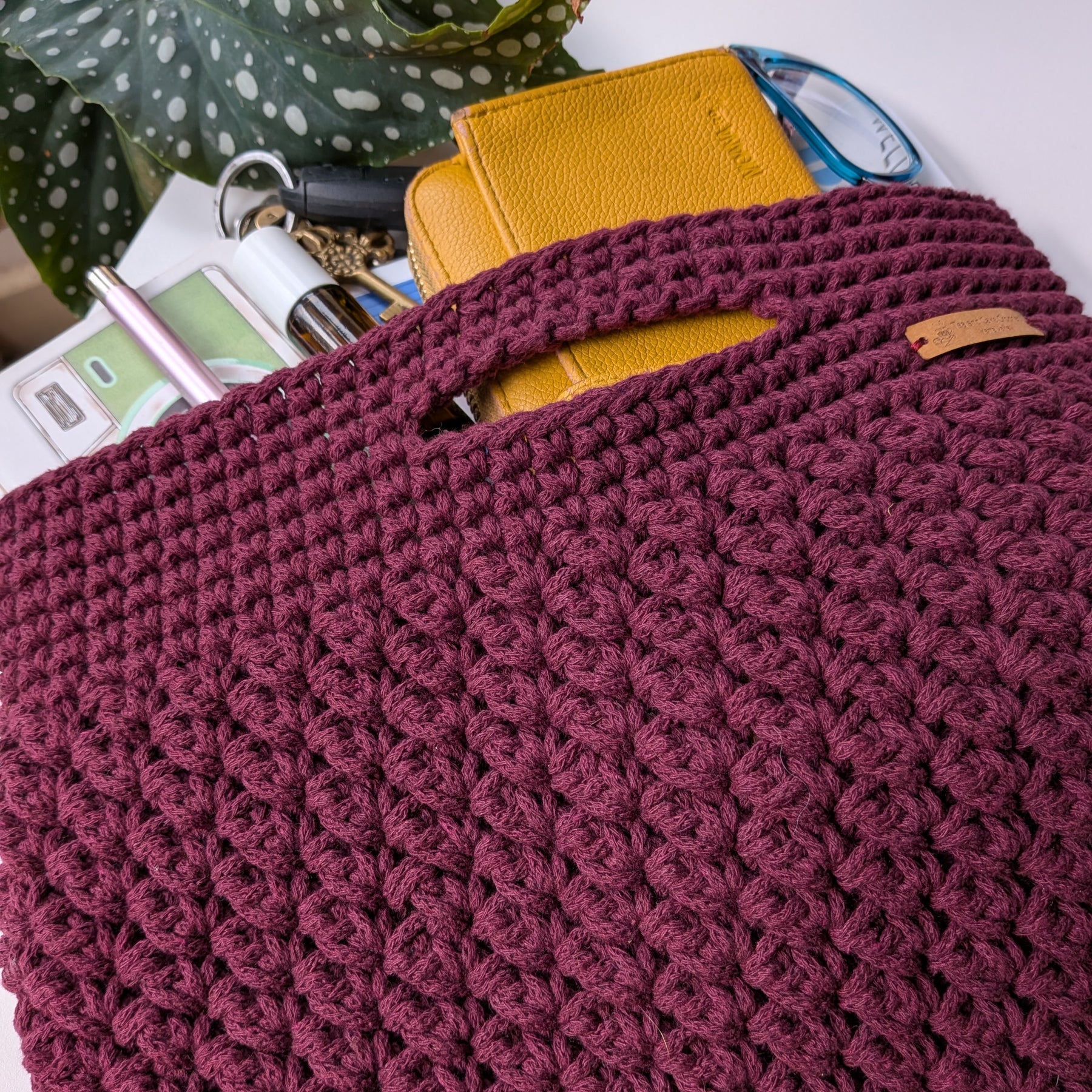 The Yarra Bag, Handmade Crochet Everyday Handbag in Plum