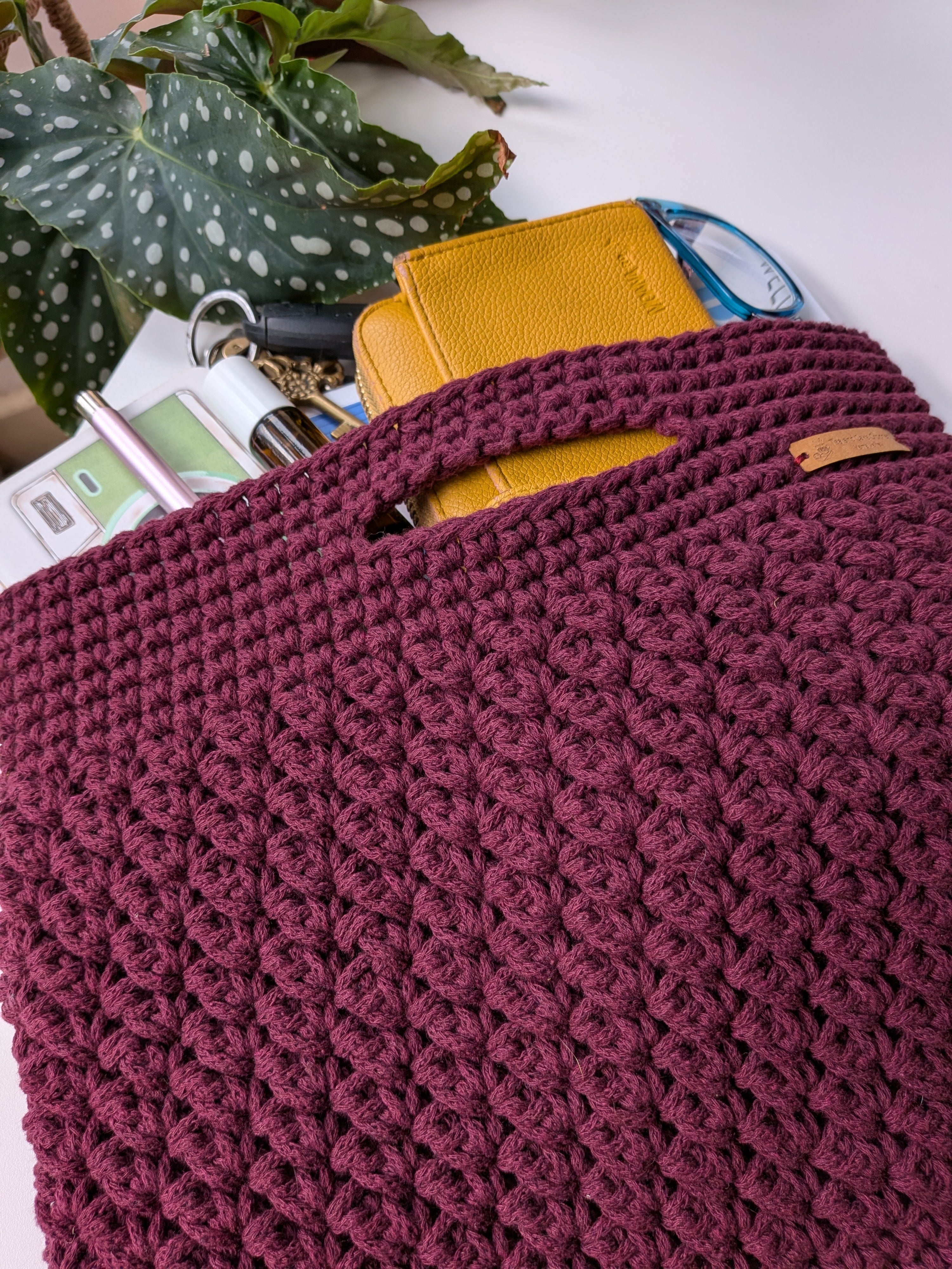 The Yarra Bag, Handmade Crochet Everyday Handbag in Plum