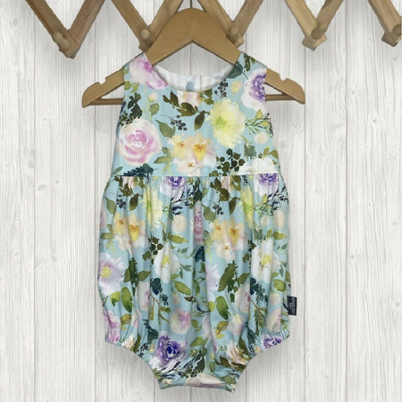 SIZE 1 - Aqua Roses Baby Tea Party Romper