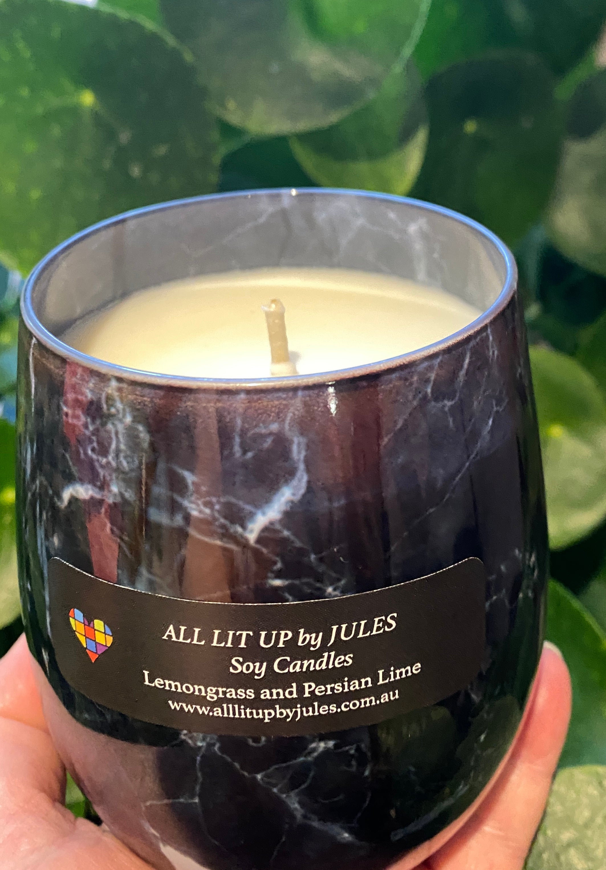 Black Marble Print Glass with Lemongrass and Persian Lime Fragrance