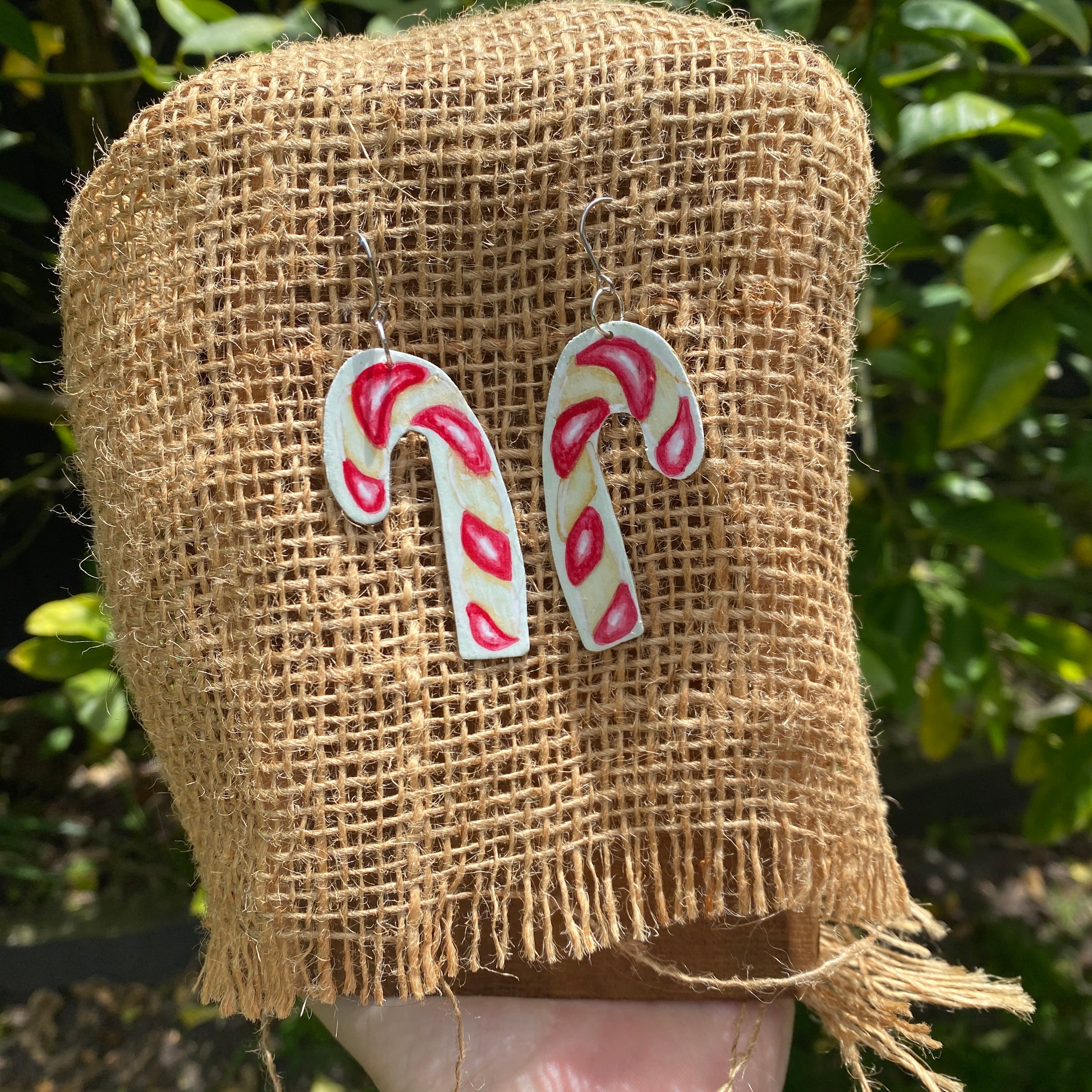 Christmas Candy Cane Earrings – Hand-painted Brass Jewellery