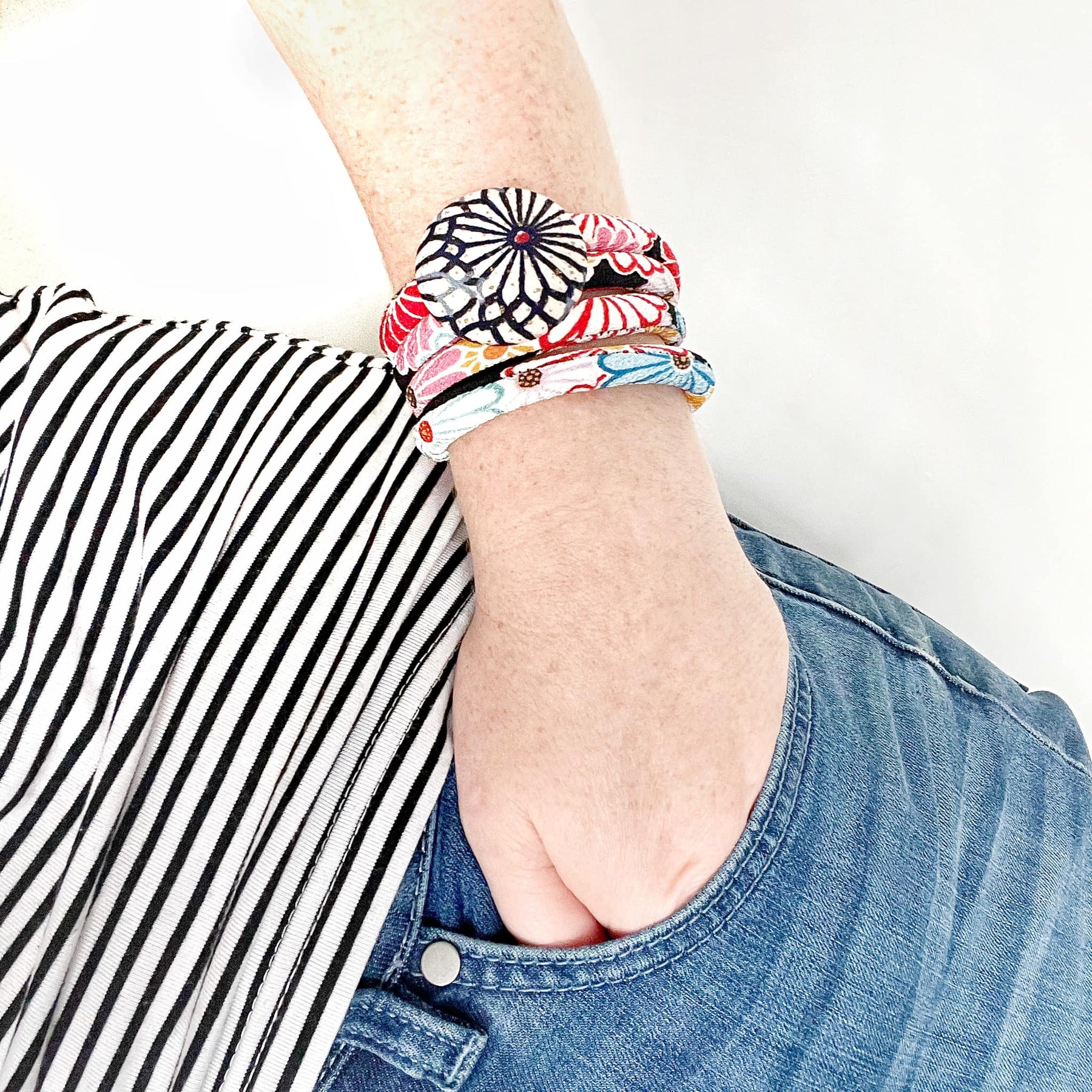 Kimono Cord Necklace - Aqua and Red