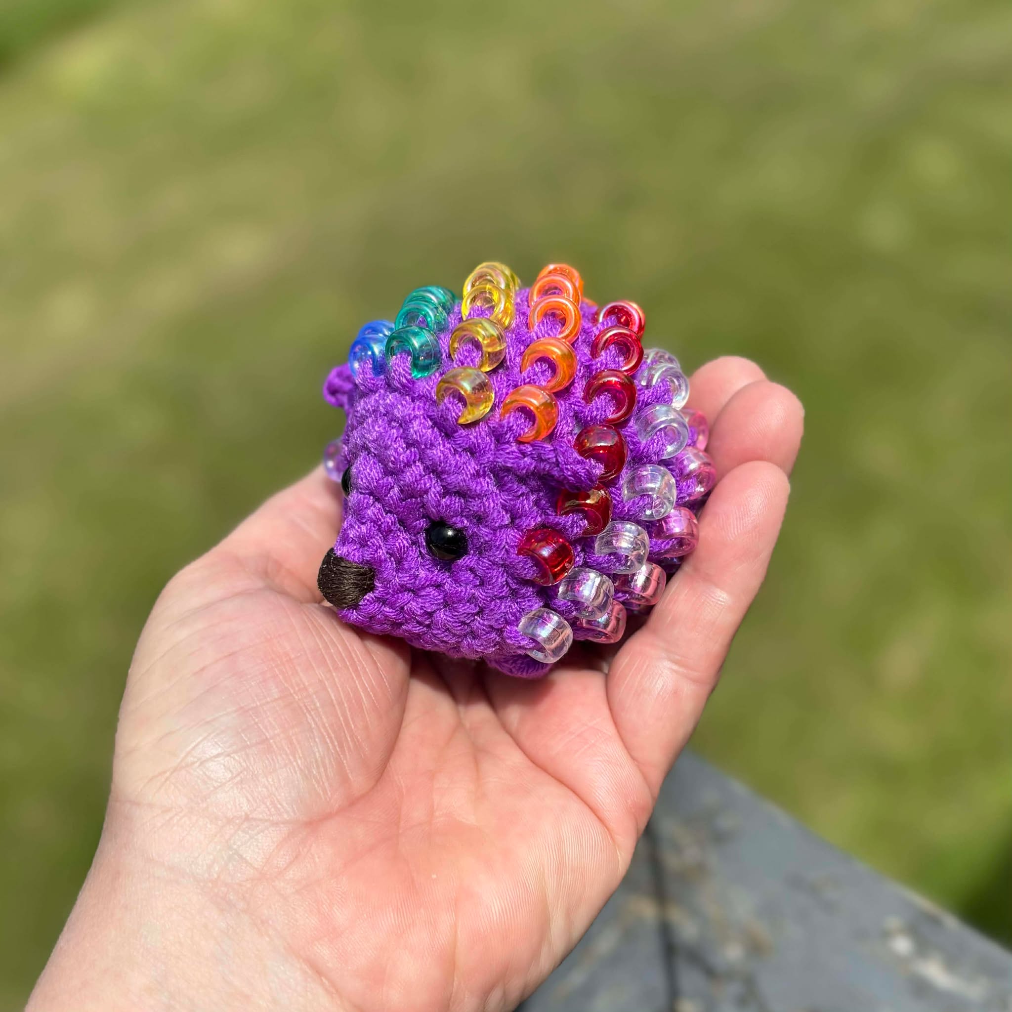 Hedgehog Crochet Beaded Fidget Toy - Purple Rainbow