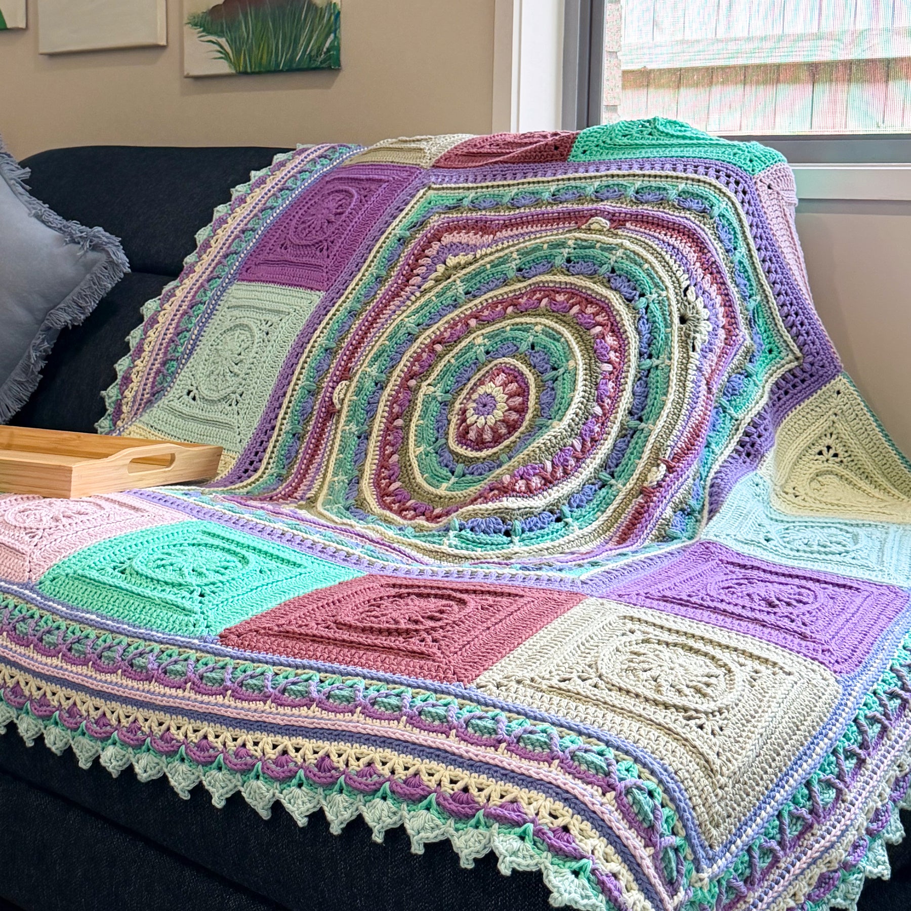 #091 - Large Crocheted Blanket in Mixed Colours