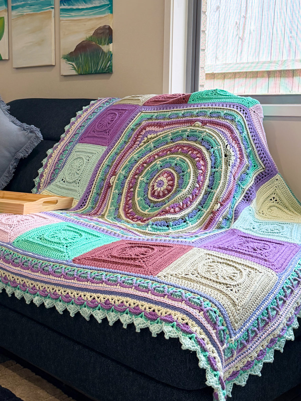 #091 - Large Crocheted Blanket in Mixed Colours