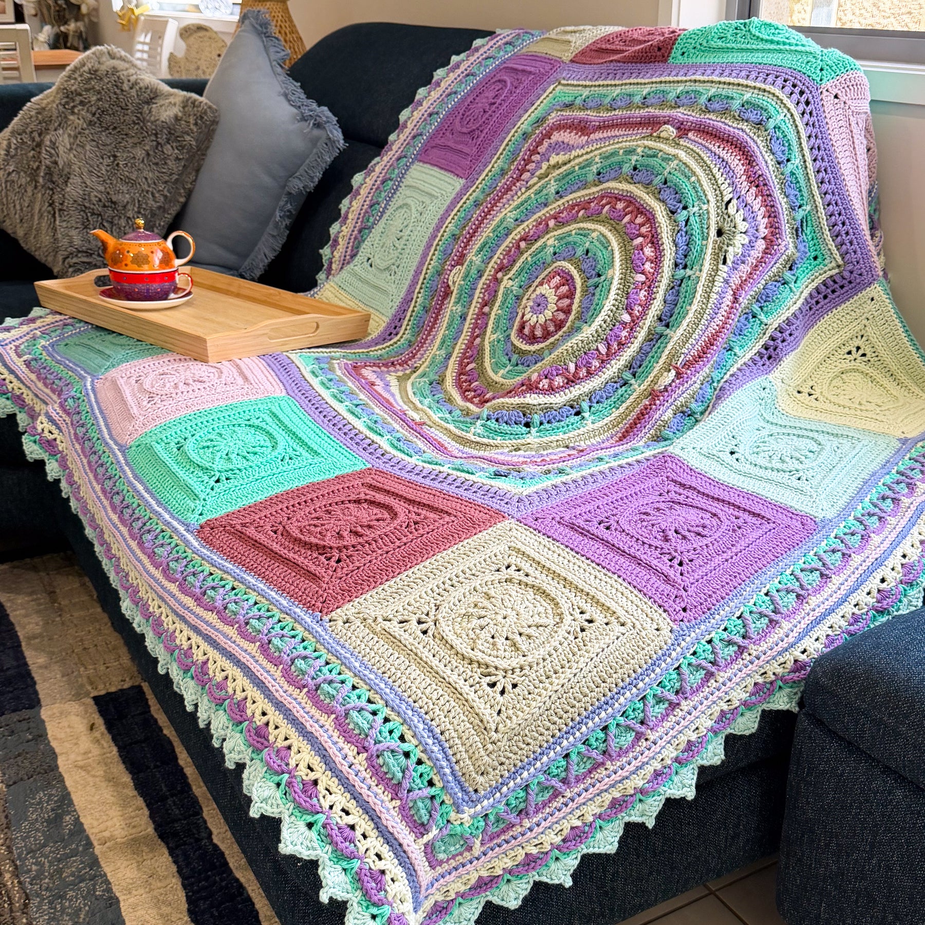 #091 - Large Crocheted Blanket in Mixed Colours