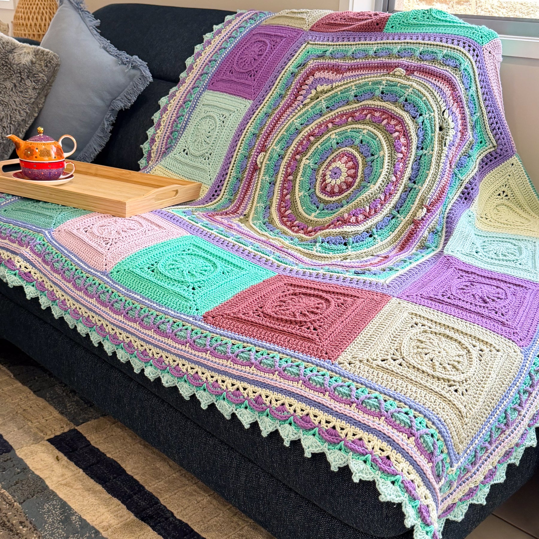 #091 - Large Crocheted Blanket in Mixed Colours