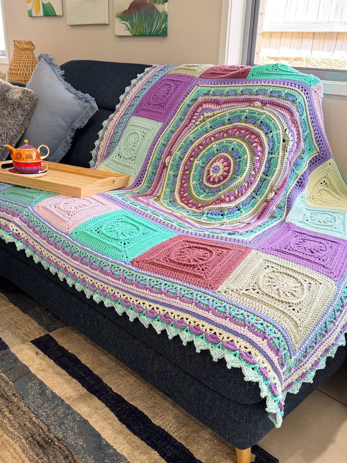 #091 - Large Crocheted Blanket in Mixed Colours