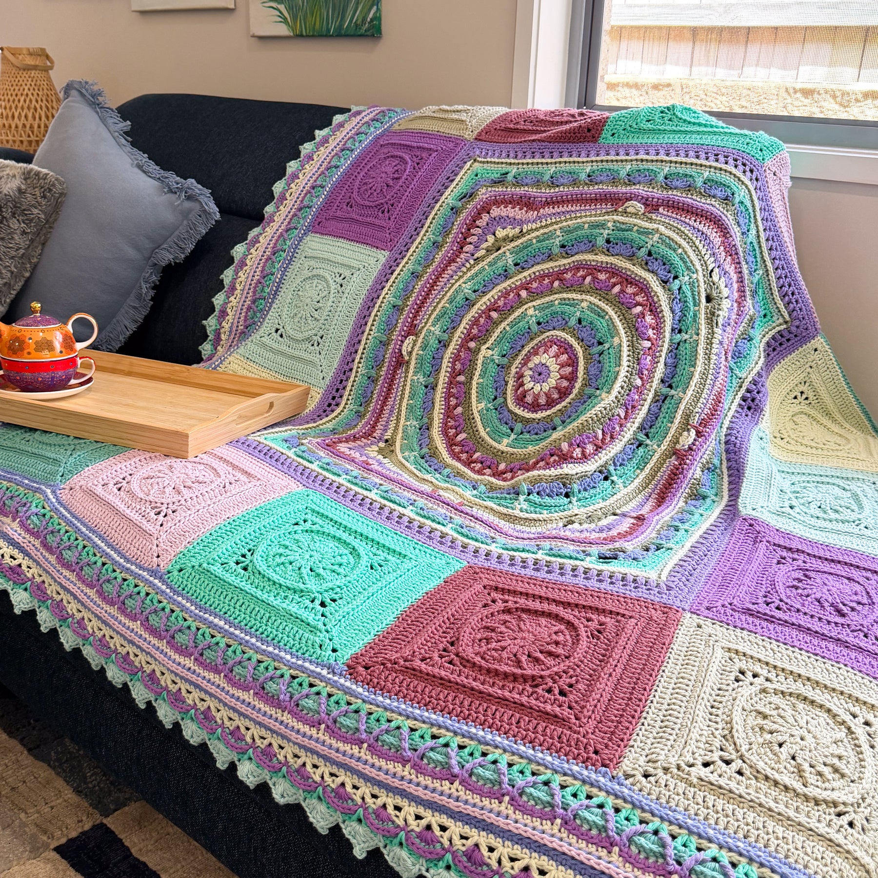 #091 - Large Crocheted Blanket in Mixed Colours