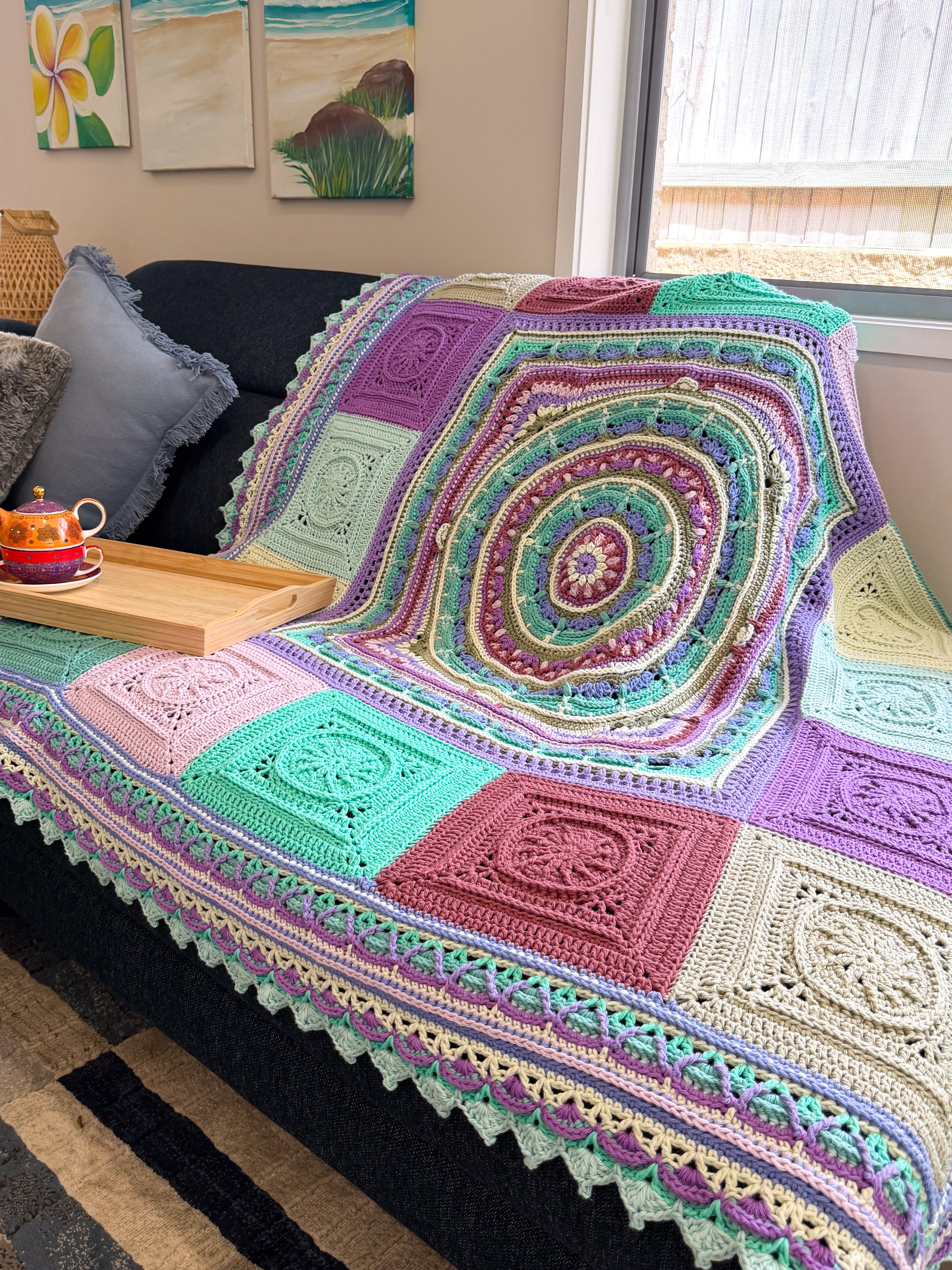 #091 - Large Crocheted Blanket in Mixed Colours
