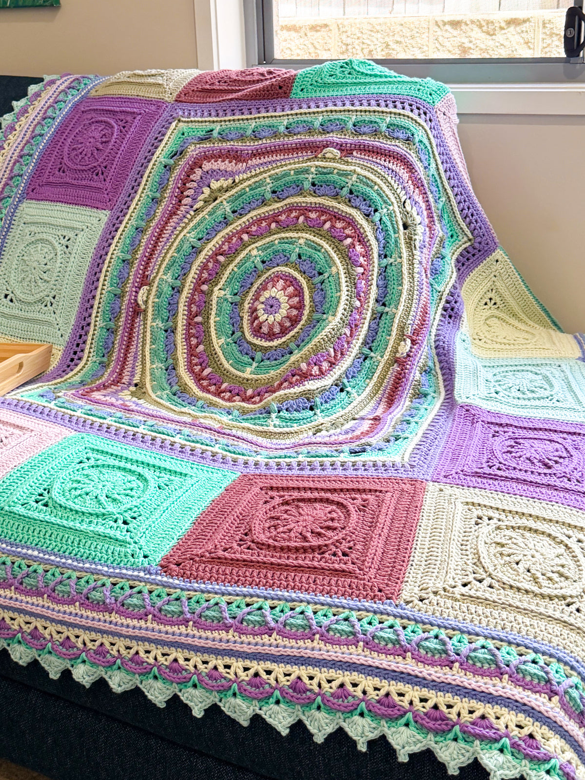 #091 - Large Crocheted Blanket in Mixed Colours