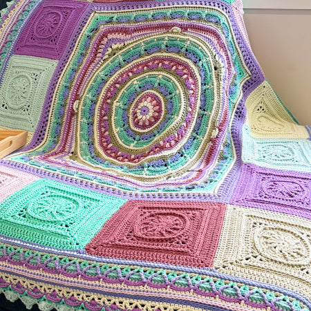 #091 - Large Crocheted Blanket in Mixed Colours