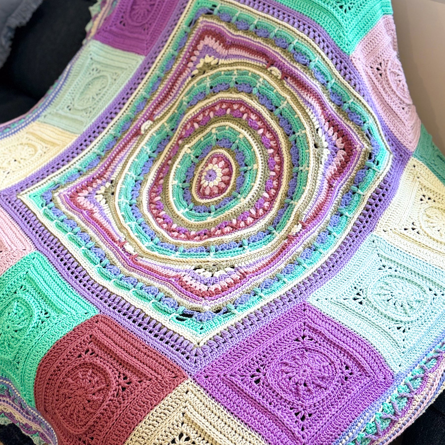 #091 - Large Crocheted Blanket in Mixed Colours