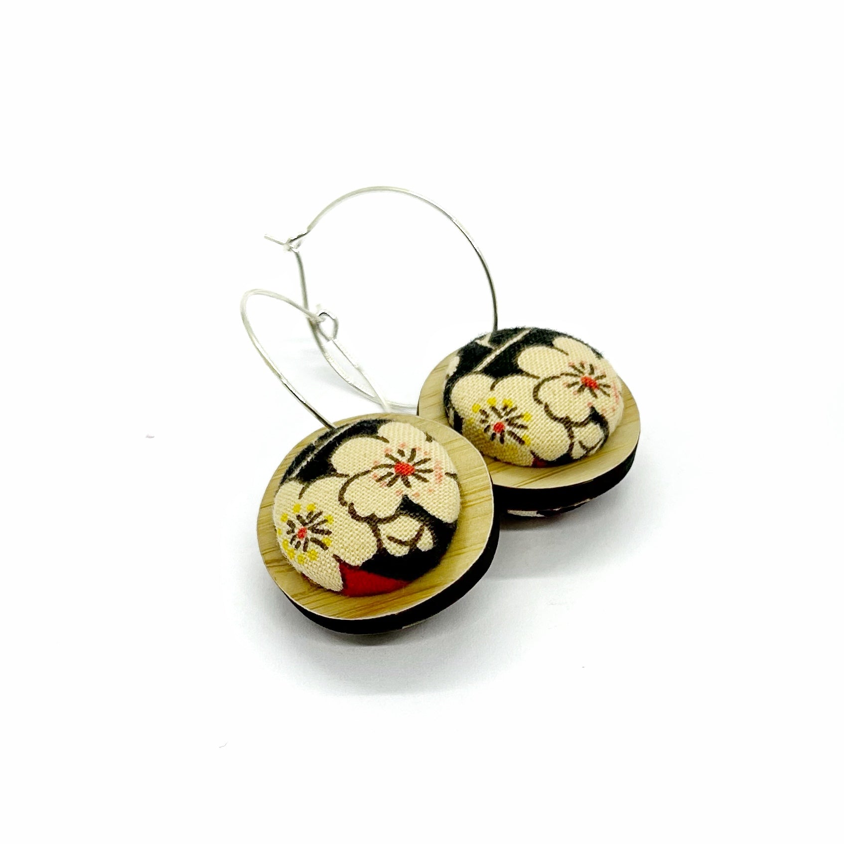 Double Sided Pebble Earrings - Pink and Black Blossom