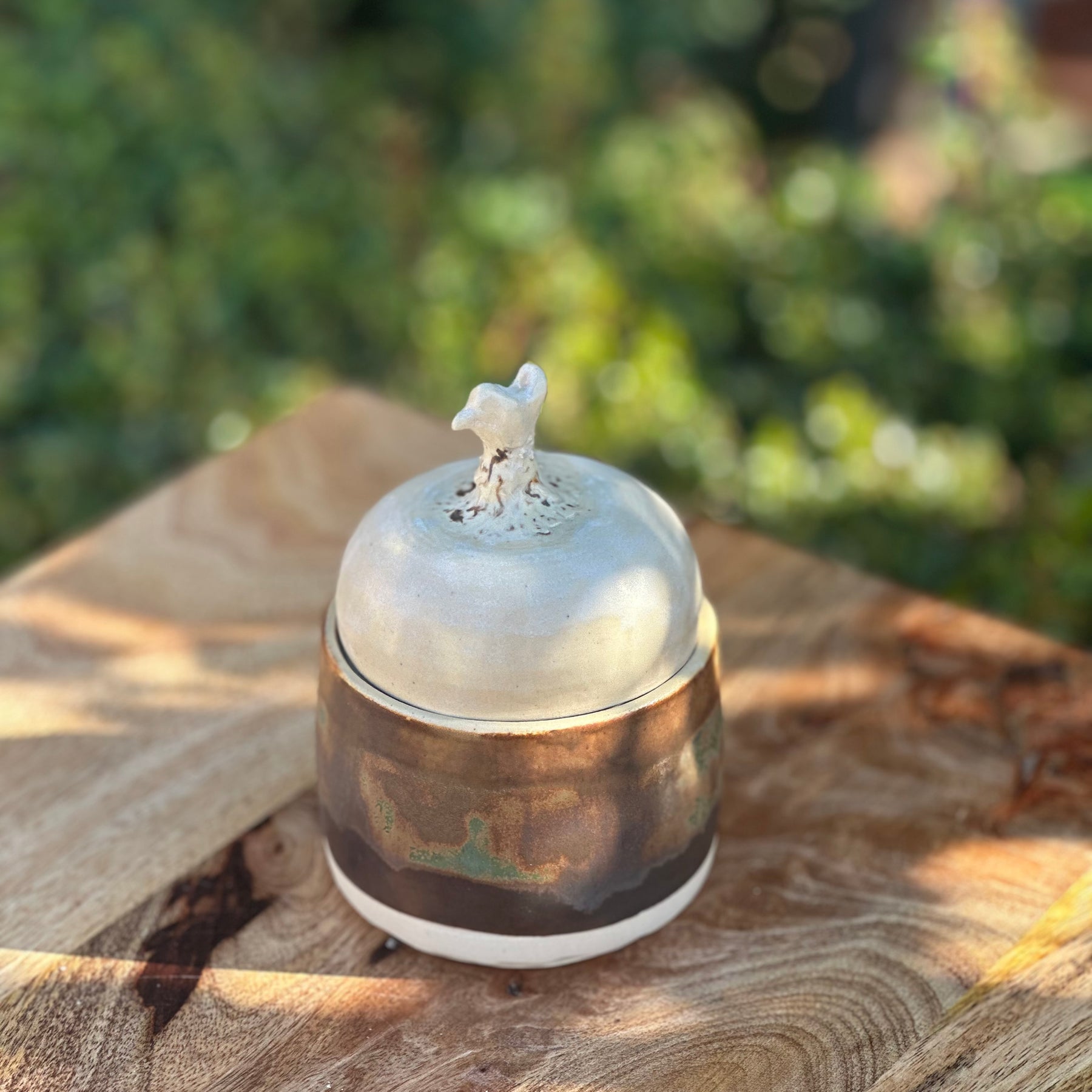 Ceramic Bird Keeper Lidded Pot