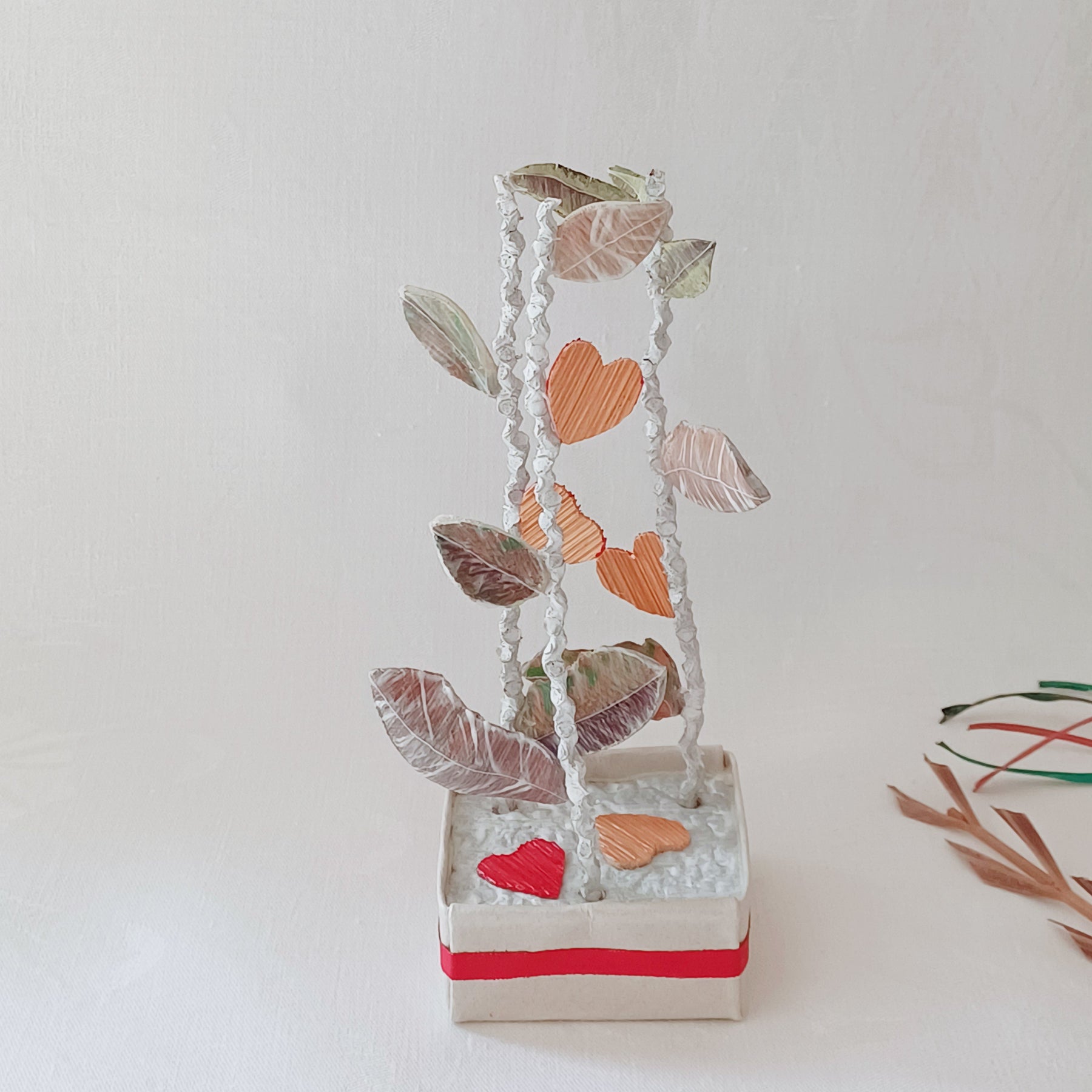 Leaves and Red Hearts - Palm Leaf Table Decoration, Greeting Gift