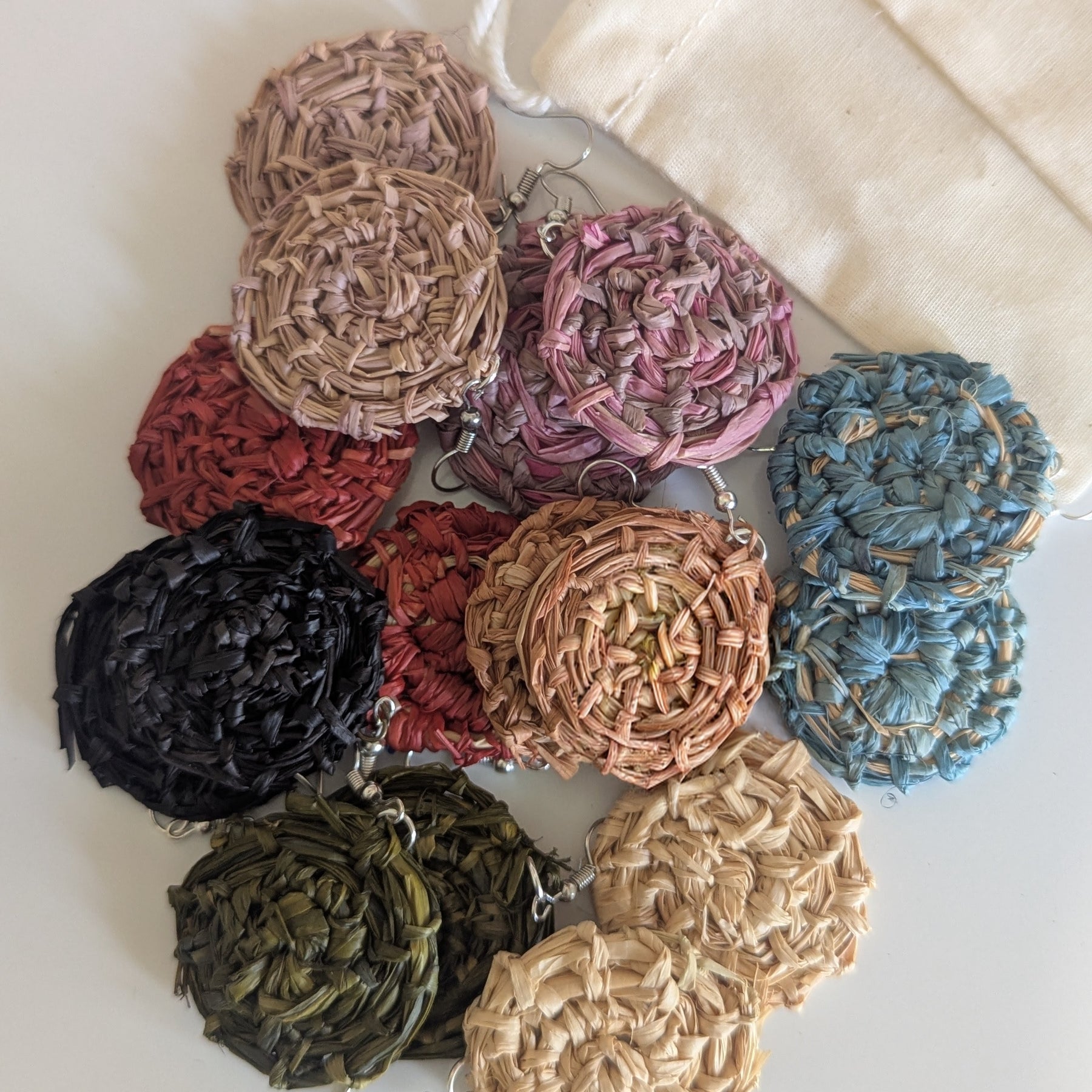 Woven Raffia Earrings in Gift Bag  - Choice of Colours