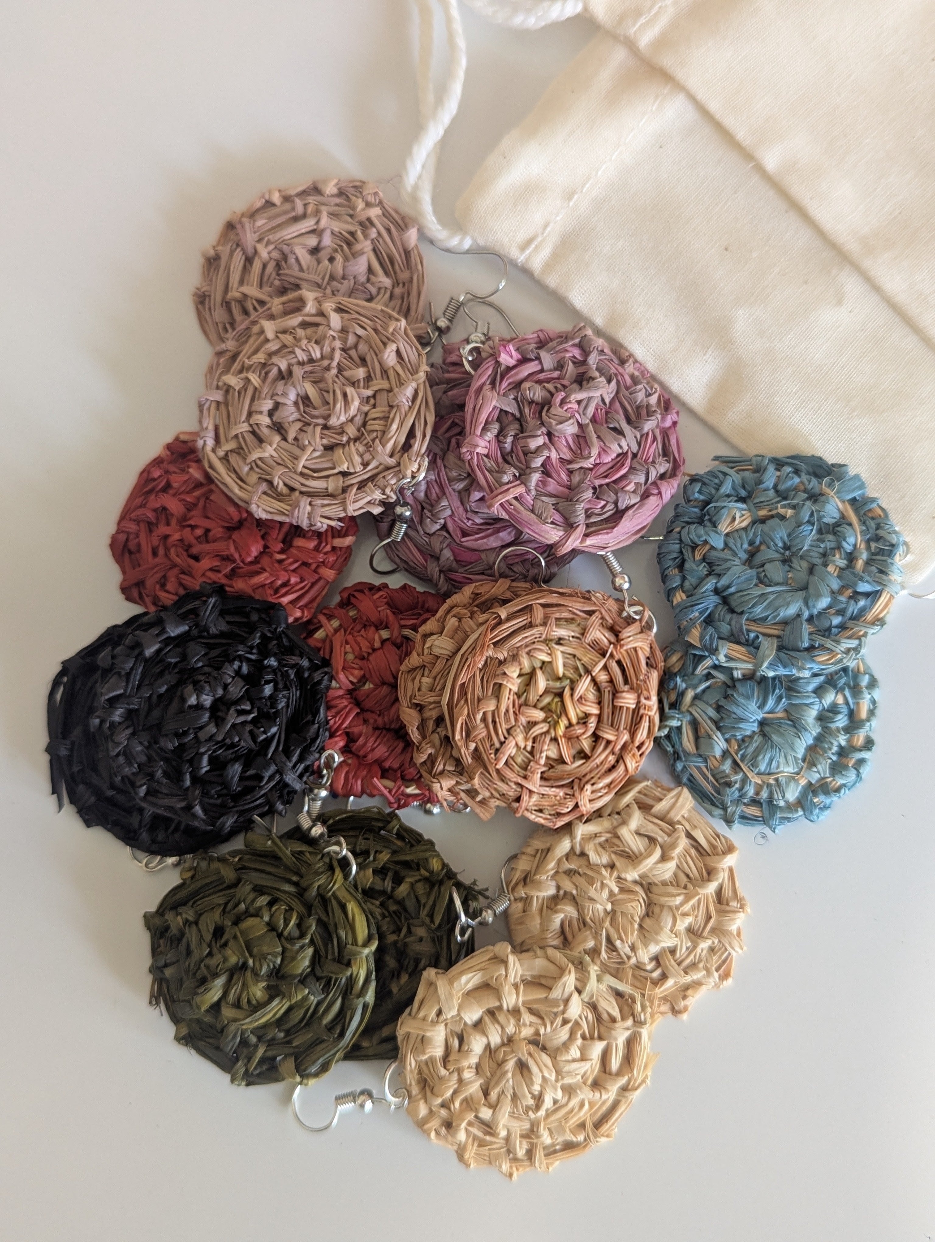 Woven Raffia Earrings in Gift Bag  - Choice of Colours