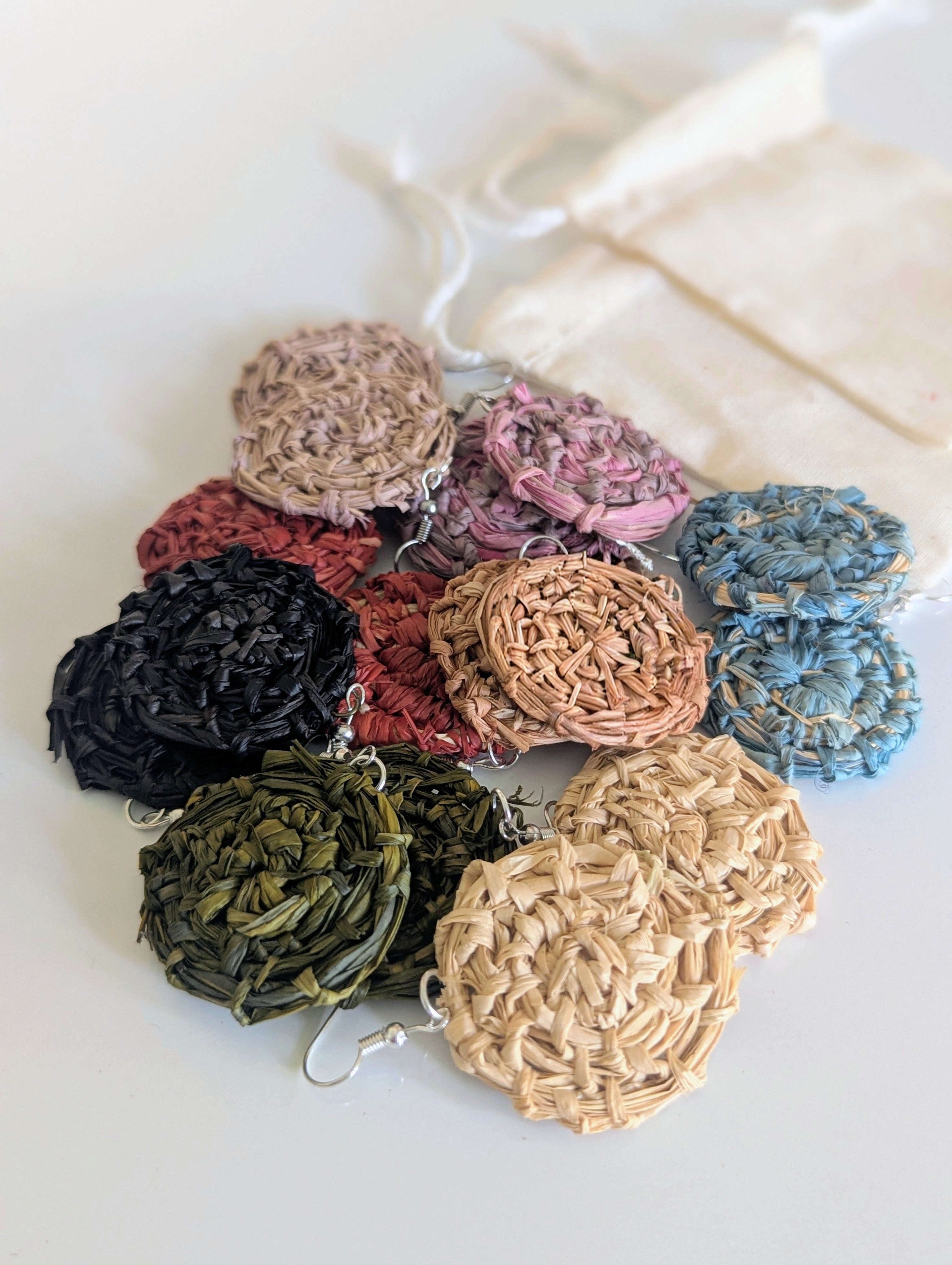 Woven Raffia Earrings in Gift Bag  - Choice of Colours