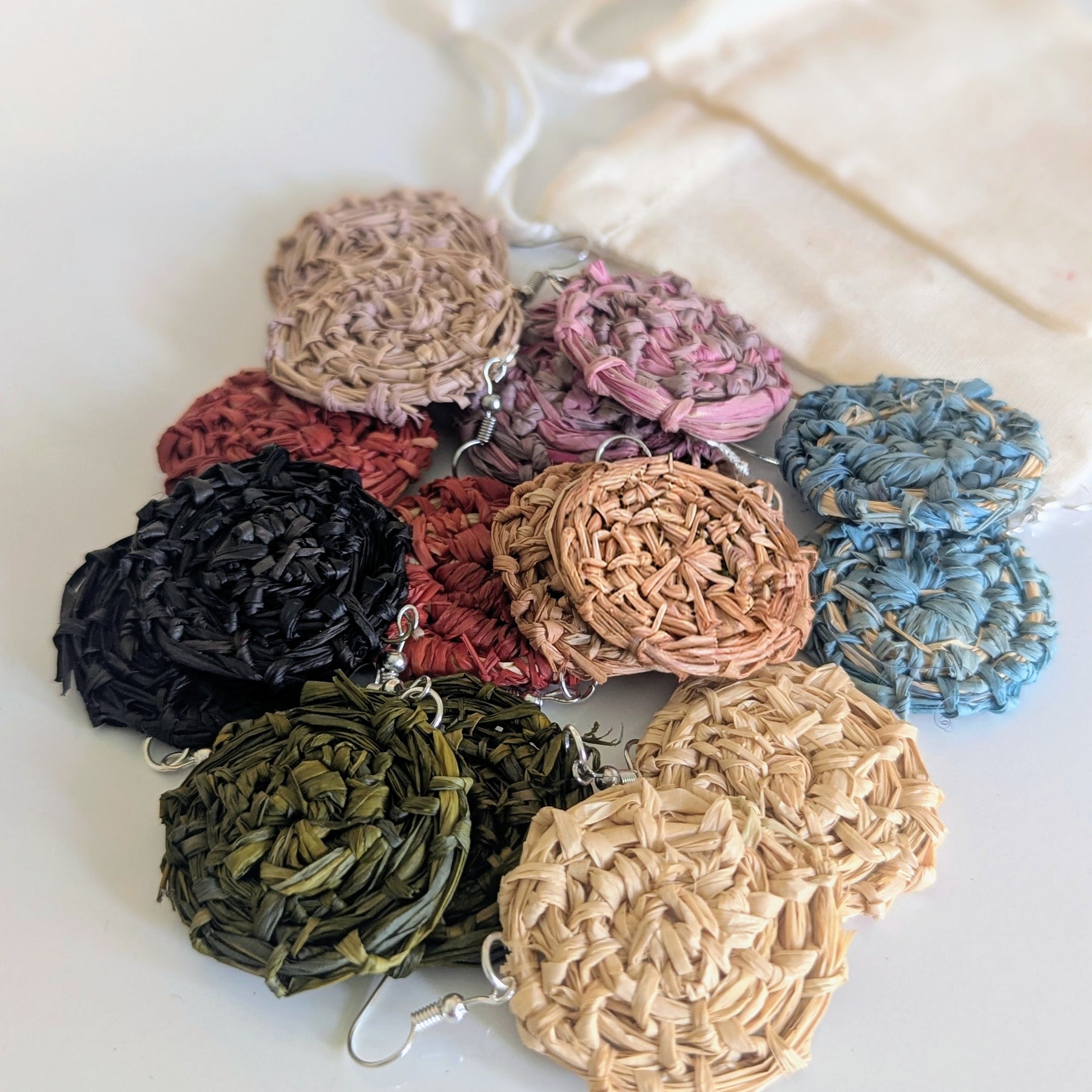 Woven Raffia Earrings in Gift Bag  - Choice of Colours