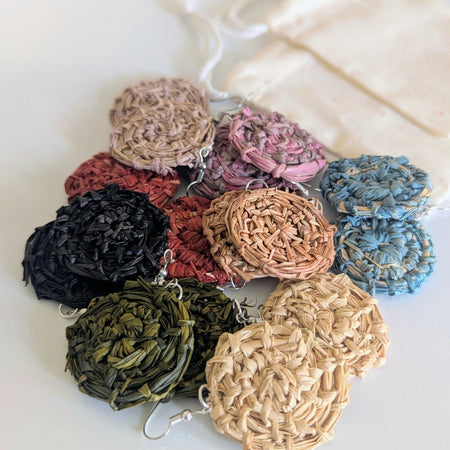 Woven Raffia Earrings in Gift Bag  - Choice of Colours