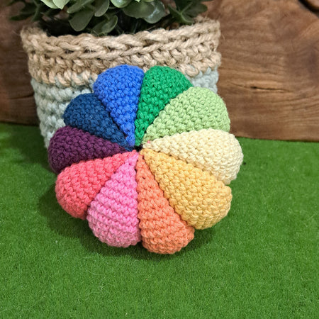 Handmade Crochet sensory ball rattle inside multi coloured