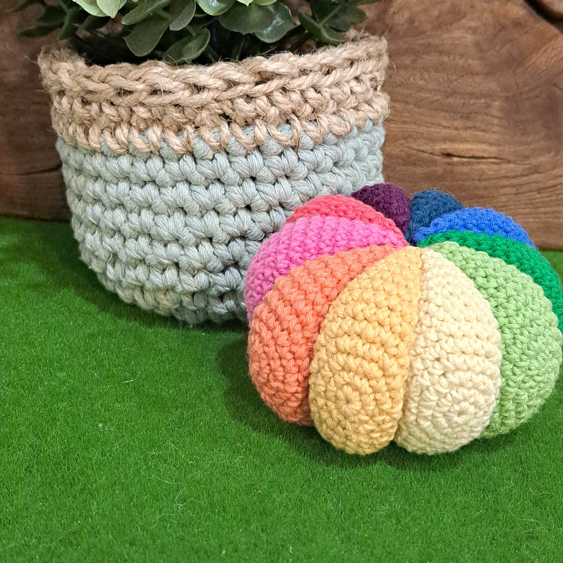 Handmade Crochet sensory ball rattle inside multi coloured