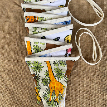 Nursery/celebration Bunting | 3m long | reversible | jungle animals | butterflies
