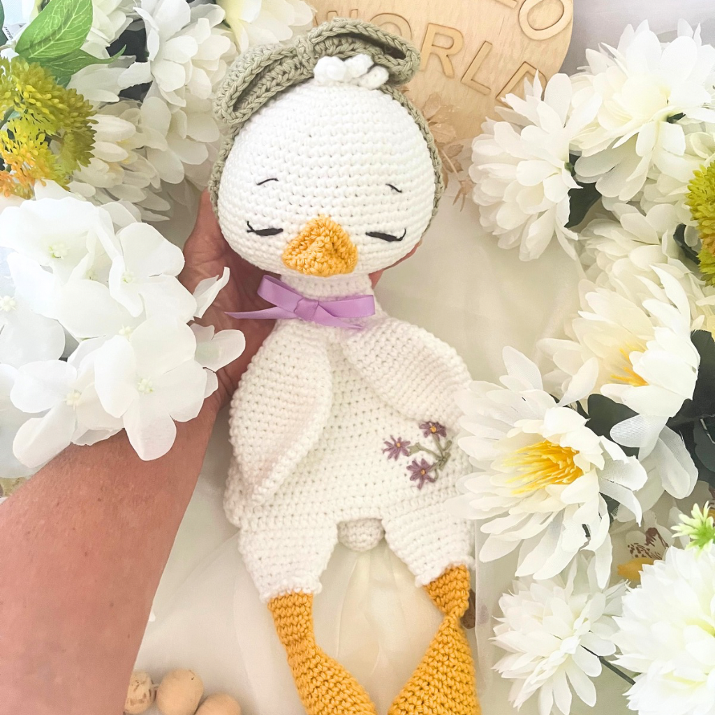 Handmade Crochet Missy Goose Snuggler & Grasping Toy Baby Gift Set