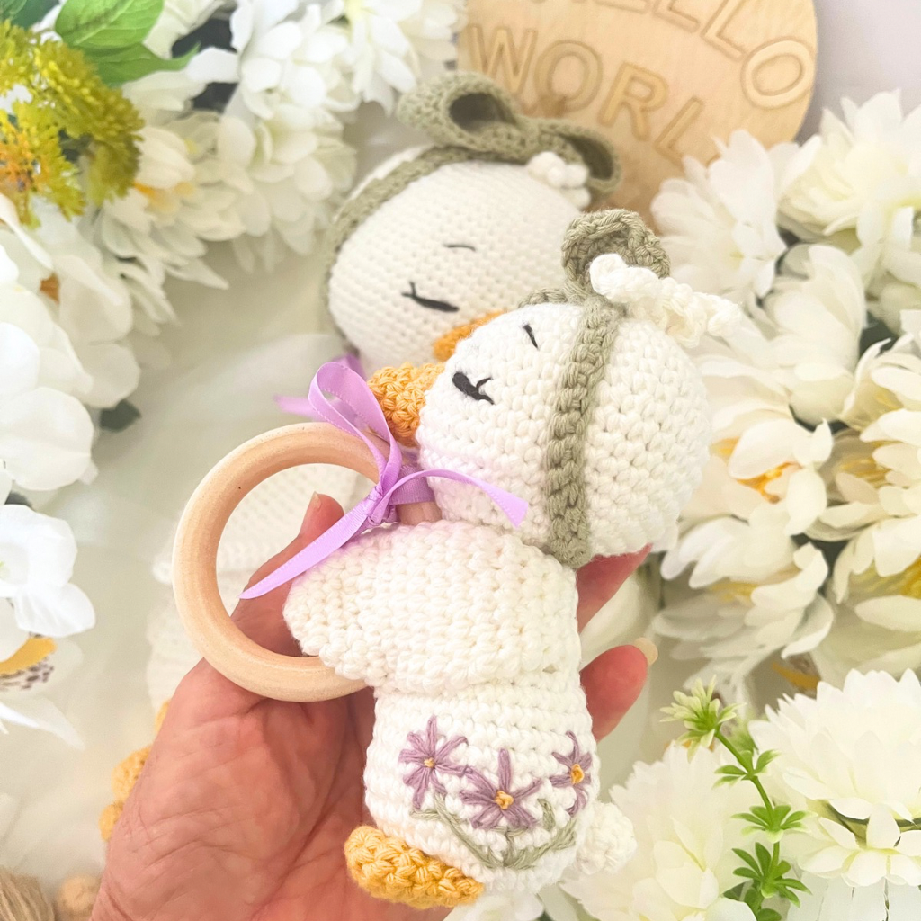 Handmade Crochet Missy Goose Snuggler & Grasping ToyBaby Gift Set