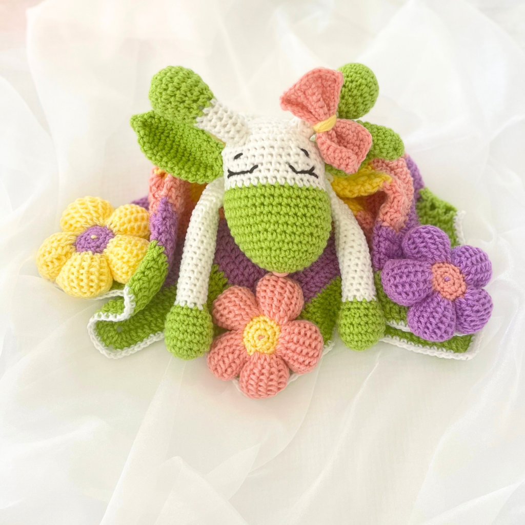 Crochet Giraffe Baby Snuggle Blanket - Handmade Crochet Lovey Blanket