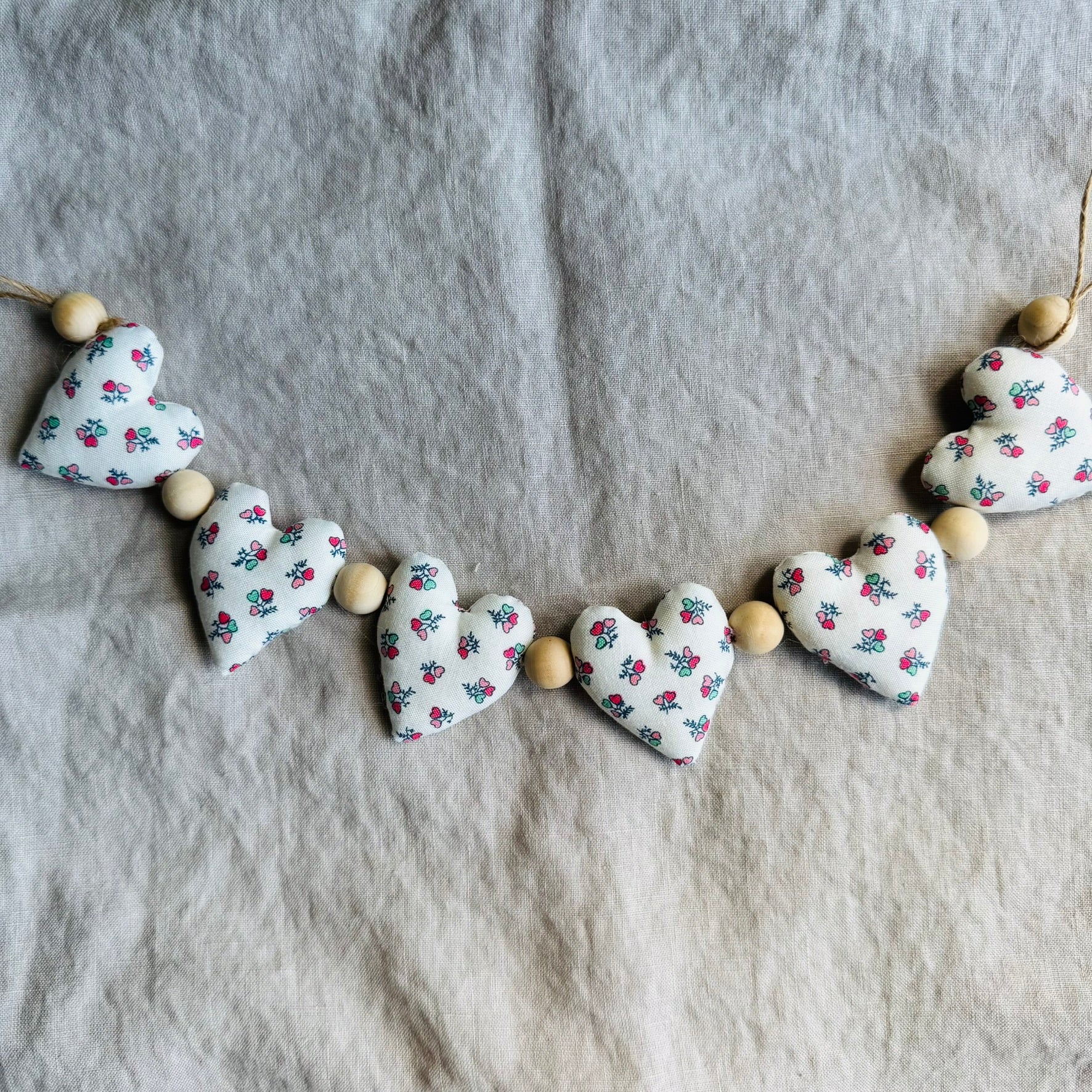 Handmade 'strings of love' heart garland - bouquet of flowers
