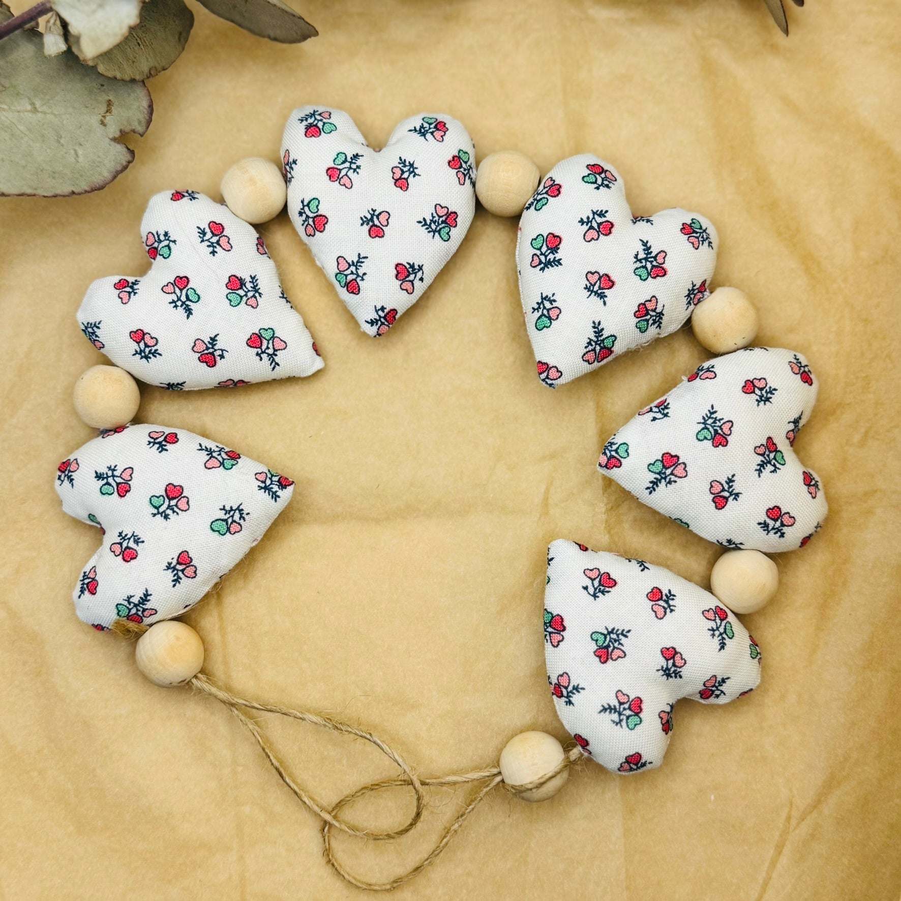 Handmade 'strings of love' heart garland - bouquet of flowers