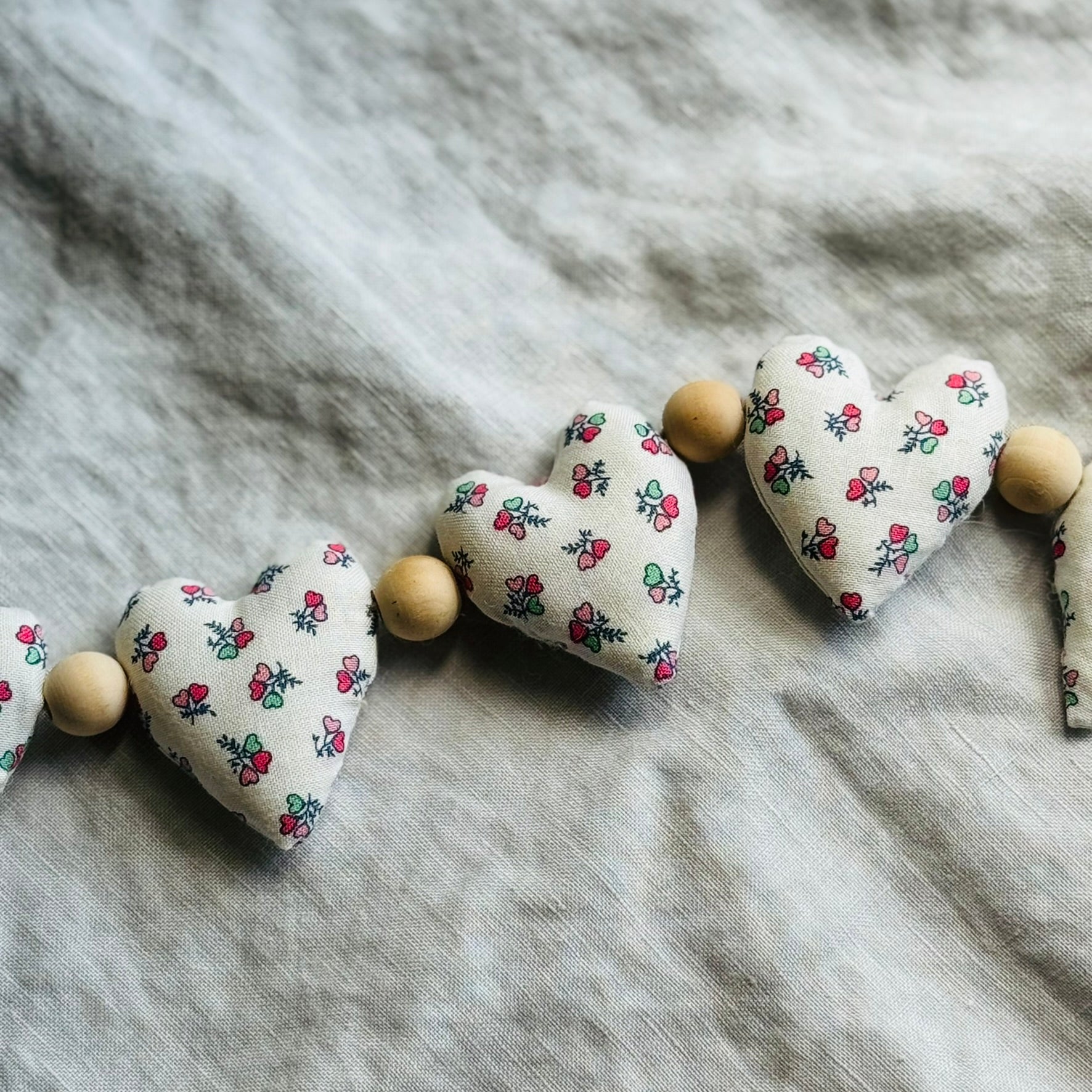 Handmade 'strings of love' heart garland - bouquet of flowers
