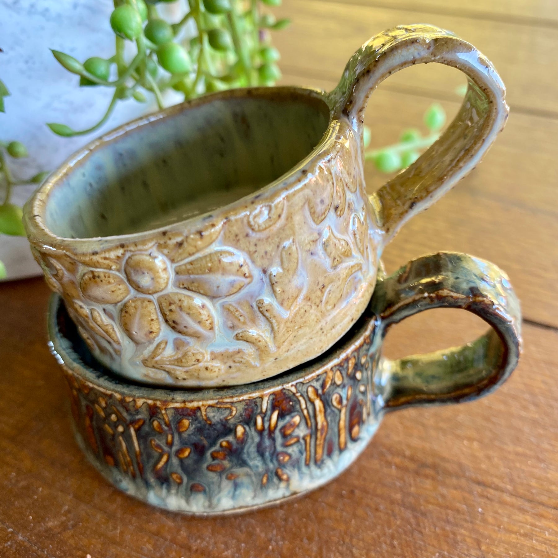 Textured Candle Holder with Dainty Handle|Handmade Pottery