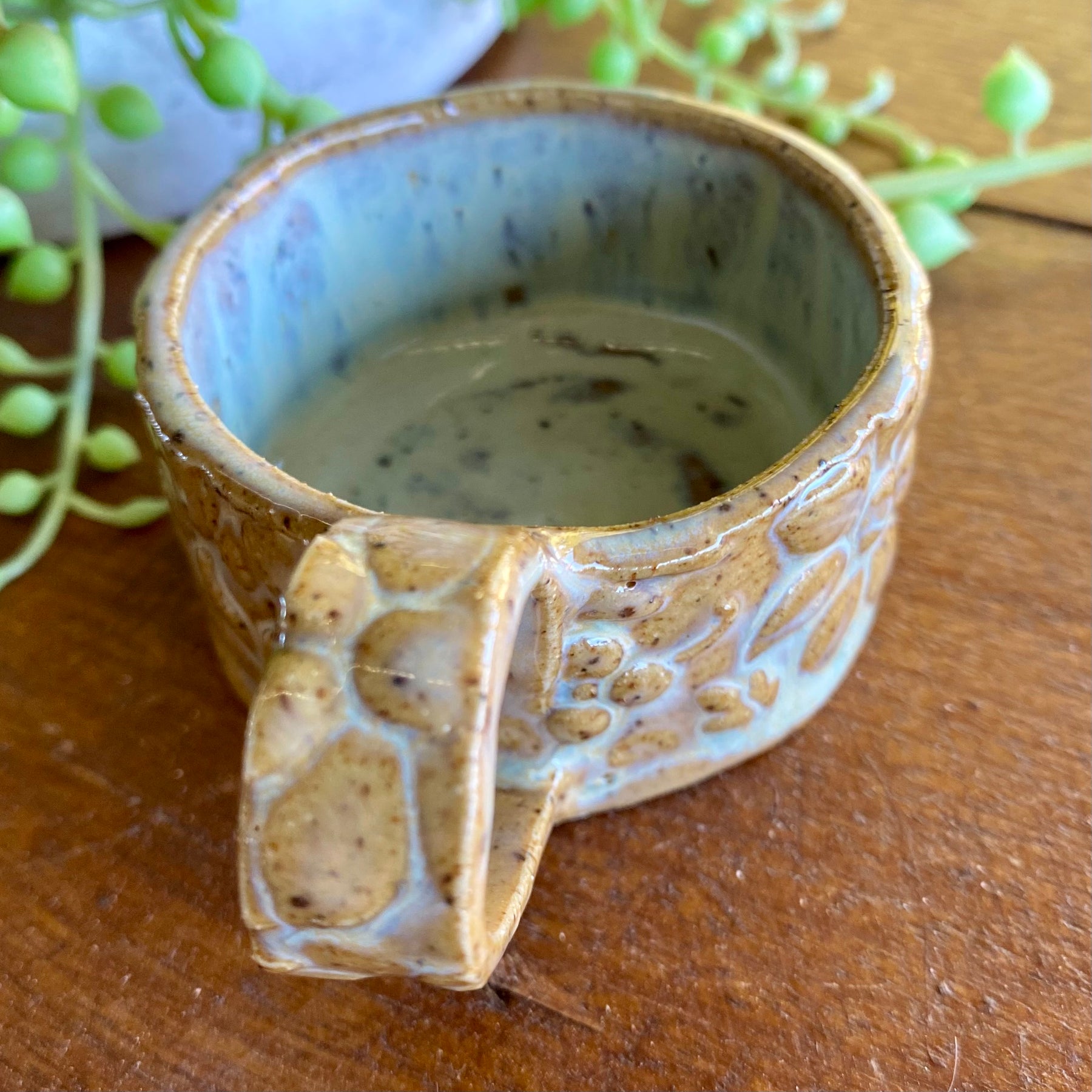 Textured Candle Holder with Dainty Handle|Handmade Pottery